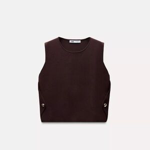 Zara Chocolate Brown Sleeveless Structured Top with Gold Buttons